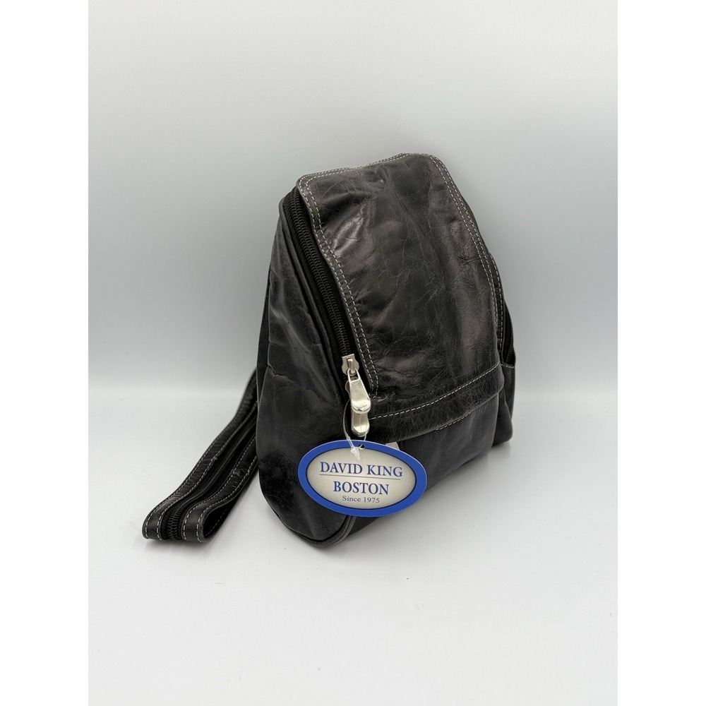 David King Boston Leather Back Pack Shoulder Bag Black Style 3363 Pockets NWT
